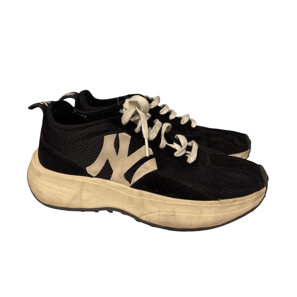 MLB New York Yankees Chunky Platform Sneakers Black Cream NY Logo Life Shoes